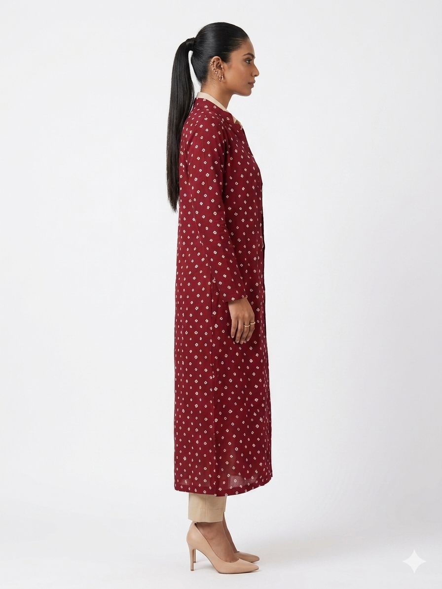 Maroon Modal Silk Bandhej Long Blazer