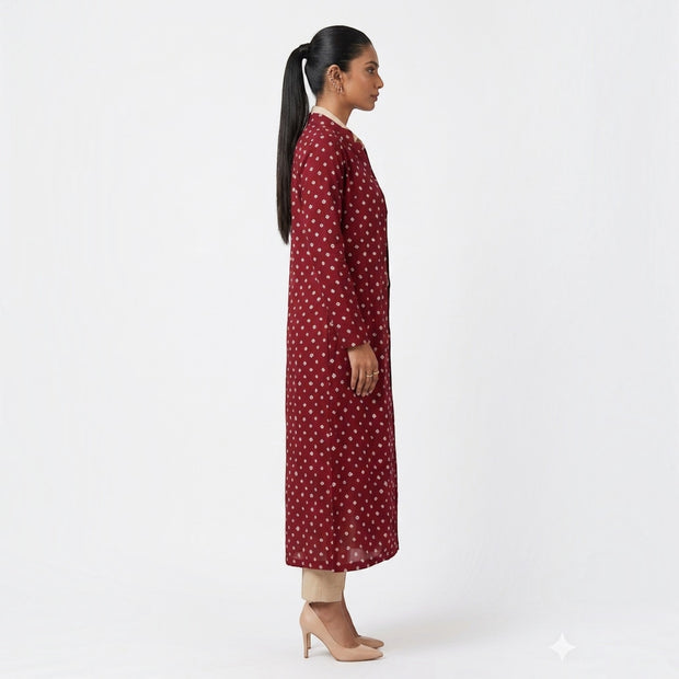 Rajwadi Maroon Bandhej Women’s Sherwani