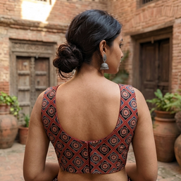 Maroon Grey Ajrakh Mashru Silk Blouse