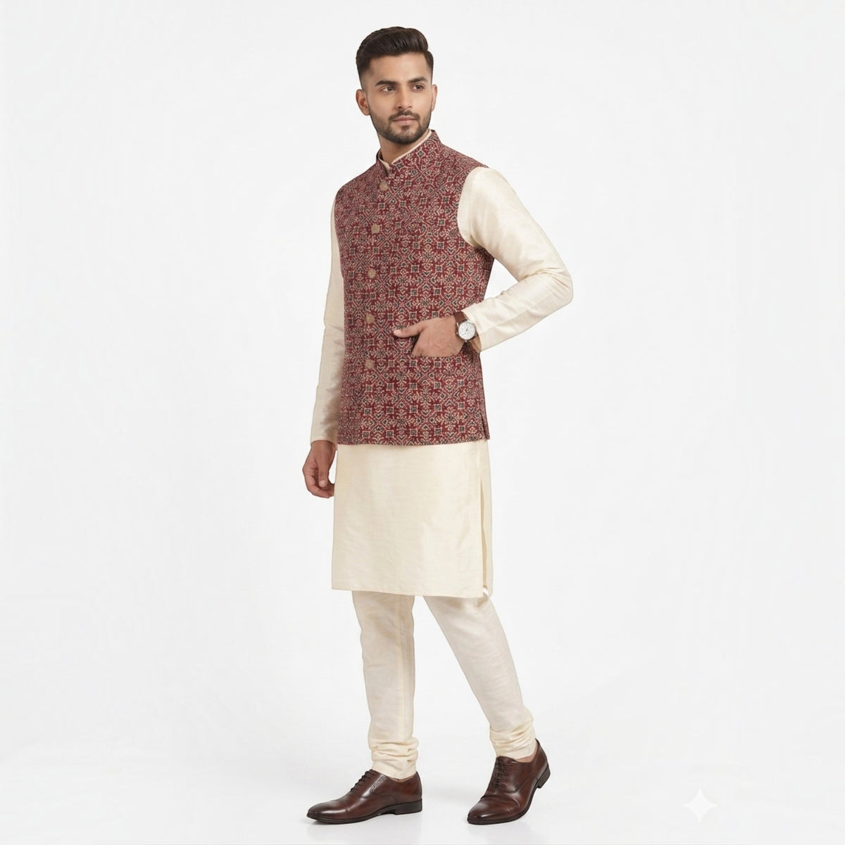 Maroon Ajrakh Silk Jacket