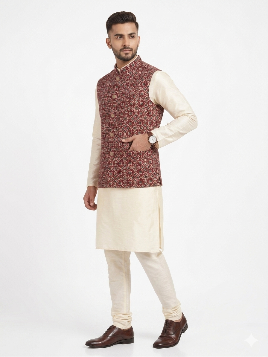 Maroon Ajrakh Silk Jacket