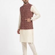 Maroon Ajrakh Silk Jacket