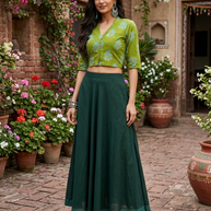 Green Floral Handblock Print Cotton Blouse