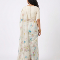White Multi Floral Kota Cotton Saree