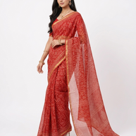 Red Tribal Handblock Kota Cotton Saree