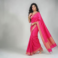 Pink Golden Buti Zari Work Silk Saree