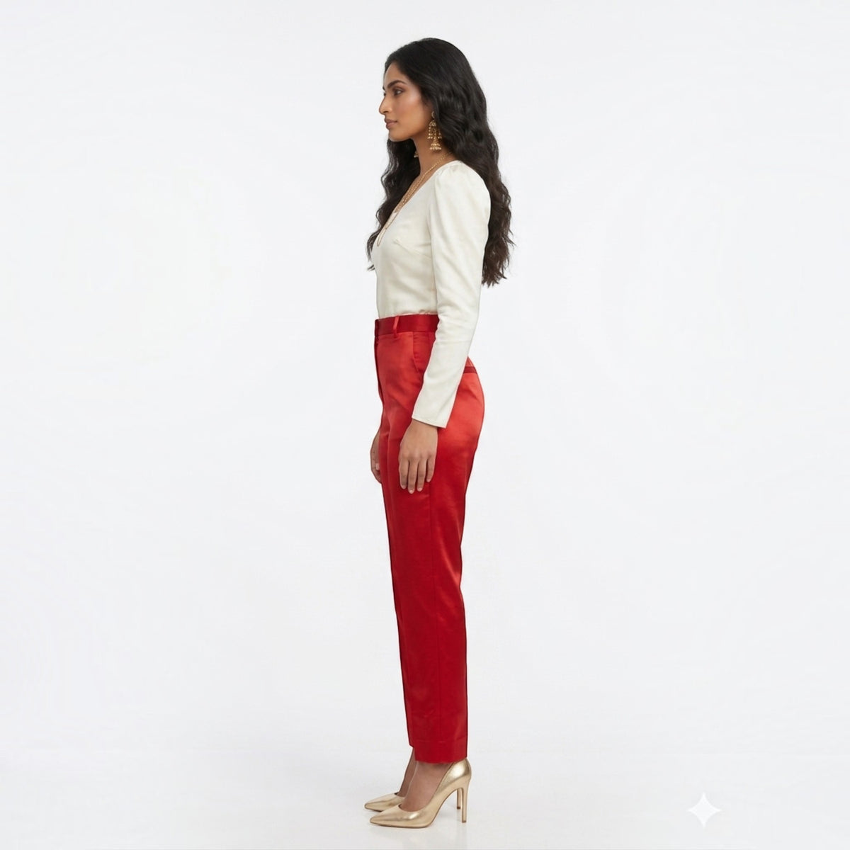 Red Straight Mashru Pant