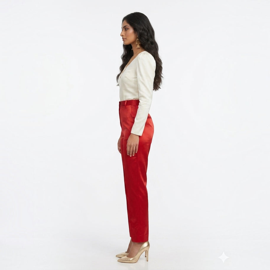 Red Straight Mashru Pant