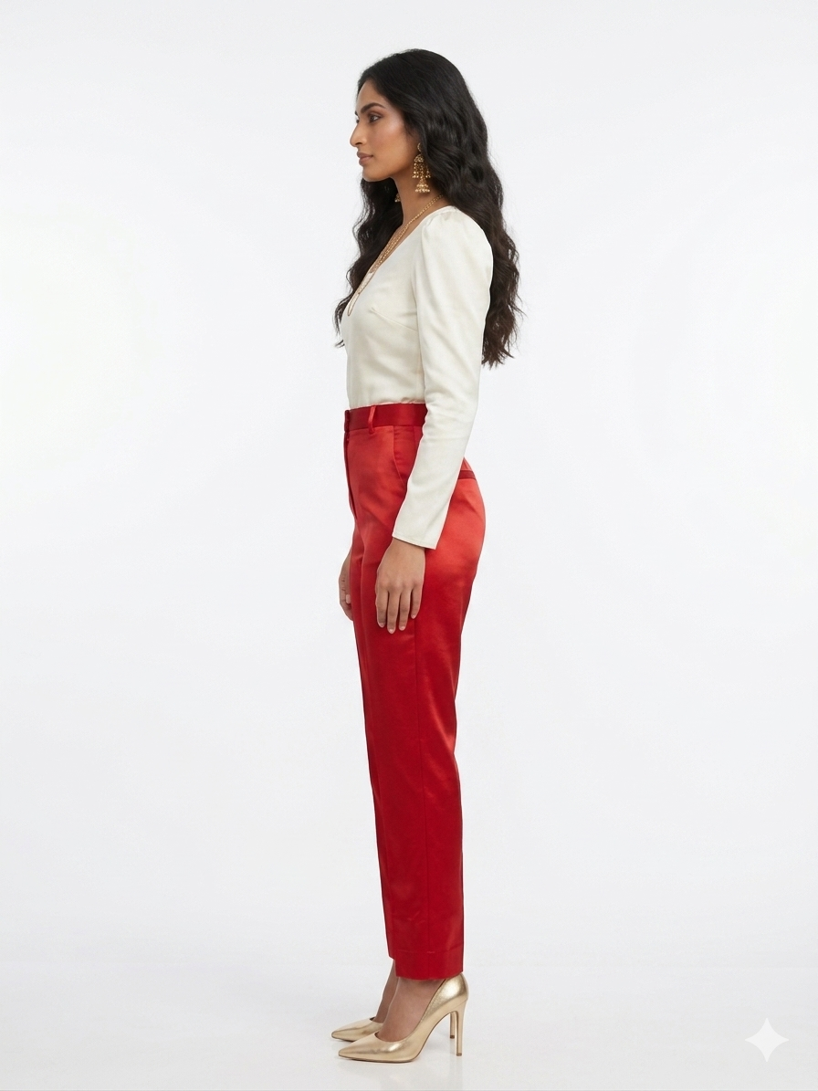 Red Straight Mashru Pant