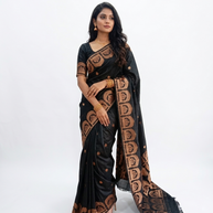 Black Golden Zari Work Silk Saree