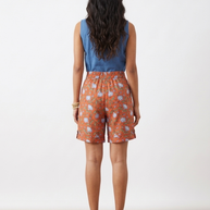 Orange Floral Handblock Cotton Shorts