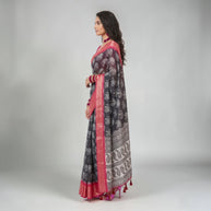 Black Soft Litchi Silk Saree