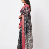 Black Soft Litchi Silk Saree