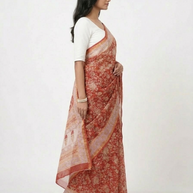 Red Yellow Handblock Kota Cotton Saree