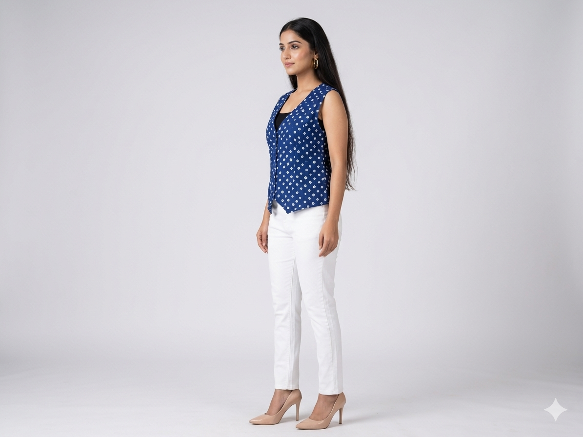 Blue Modal Silk Bandhej Waistcoat