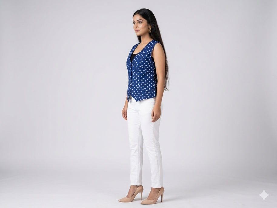 Blue Modal Silk Bandhej Waistcoat