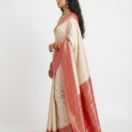 Cream Red Border Silk Saree