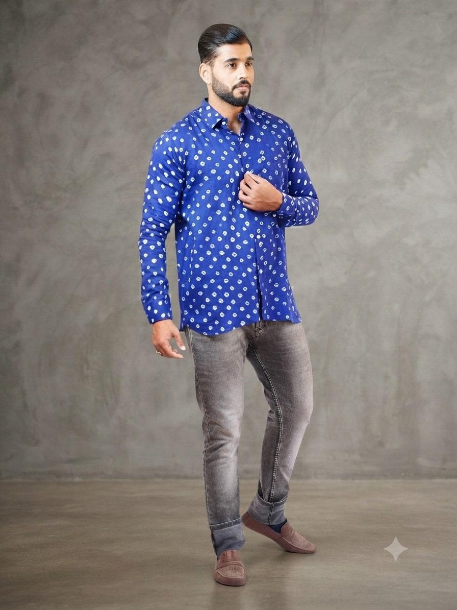 Blue Bandhani Cotton Shirt