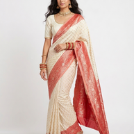 Cream Red Border Silk Saree