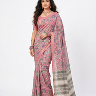 Pink Handblock Maheswari Silk Saree