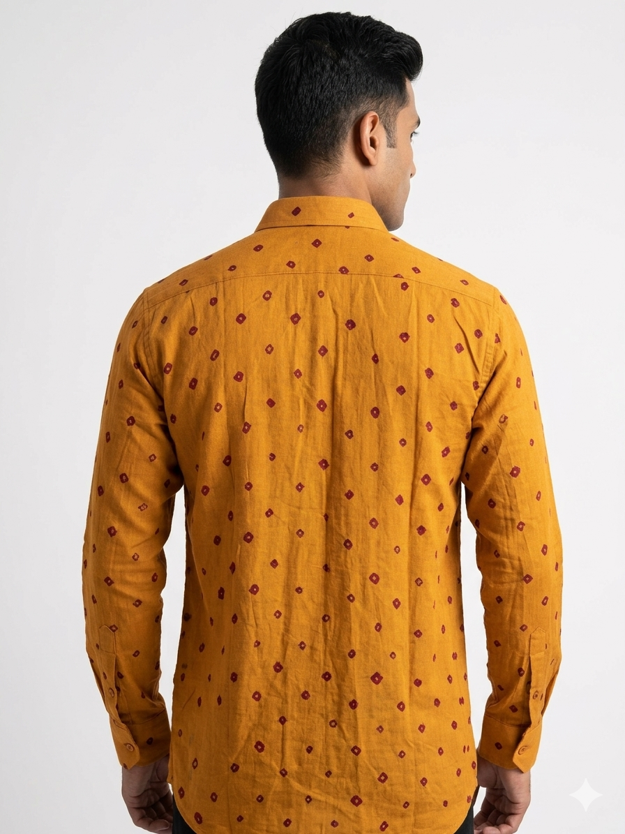 Orange Bandhani Cotton Shirt