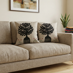 Cream Applique Work Cushion Cover