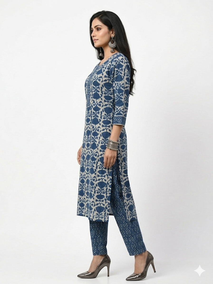 Indigo Handblock Cotton Kurta & Pant