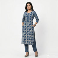 Indigo Handblock Cotton Kurta & Pant