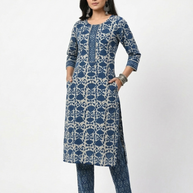 Indigo Handblock Cotton Kurta & Pant