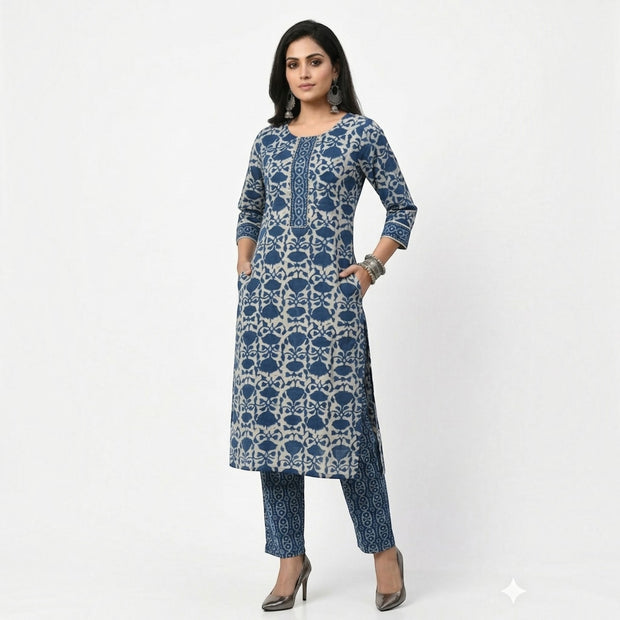 Indigo Handblock Cotton Kurta & Pant