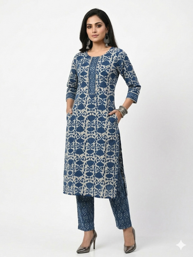 Indigo Handblock Cotton Kurta & Pant
