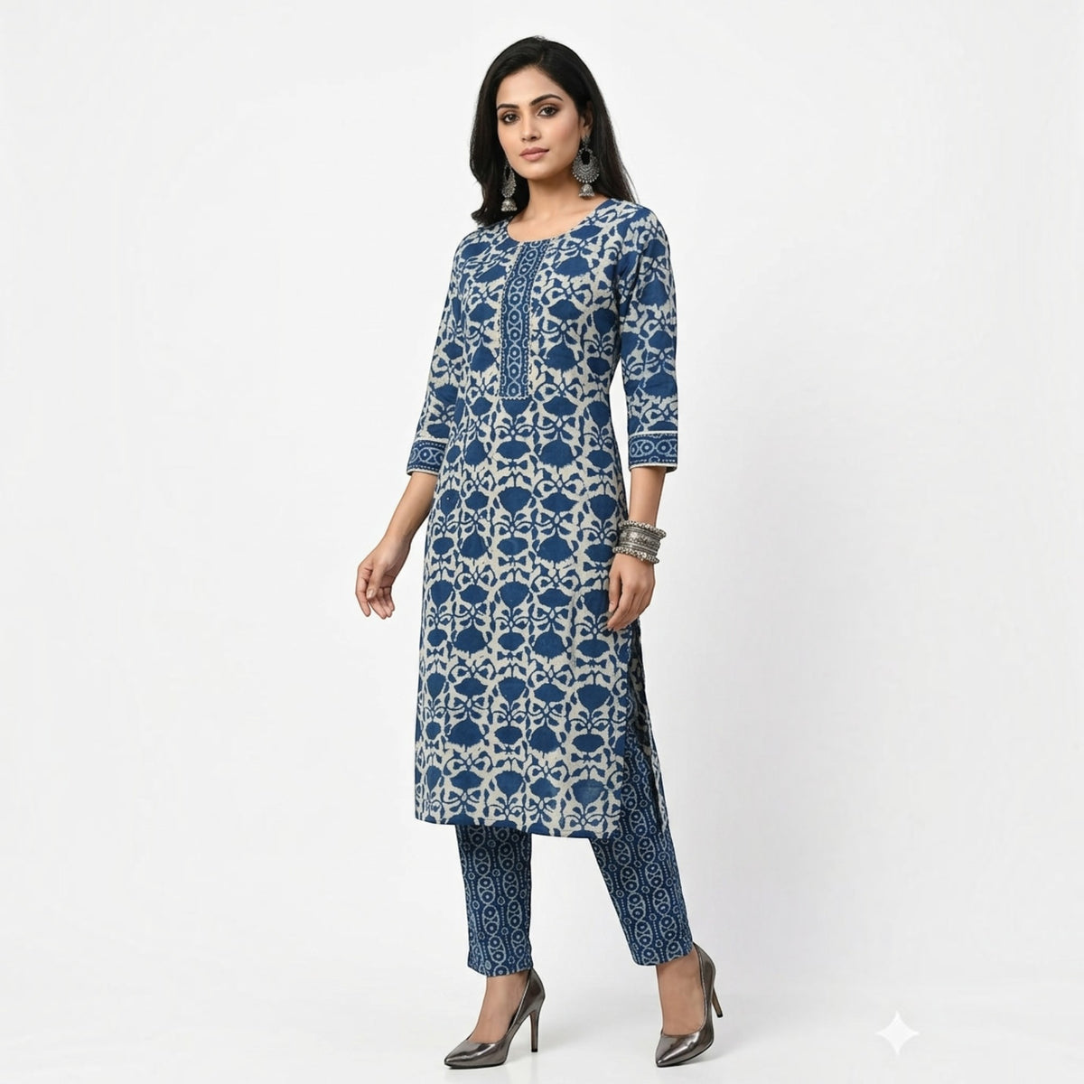 Indigo Handblock Cotton Kurta & Pant