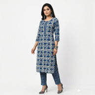 Indigo Handblock Cotton Kurta & Pant
