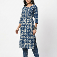 Indigo Handblock Cotton Kurta & Pant