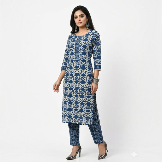 Indigo Handblock Cotton Kurta & Pant