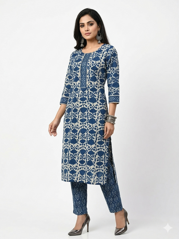 Indigo Handblock Cotton Kurta & Pant