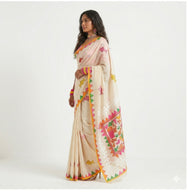 Cream Handpainted Cotton Saree