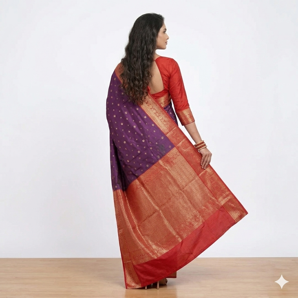 Purple Red Border Silk Saree