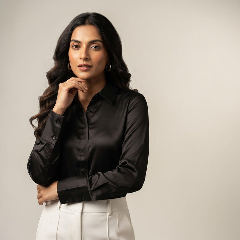 Black Mashru Silk Shirt