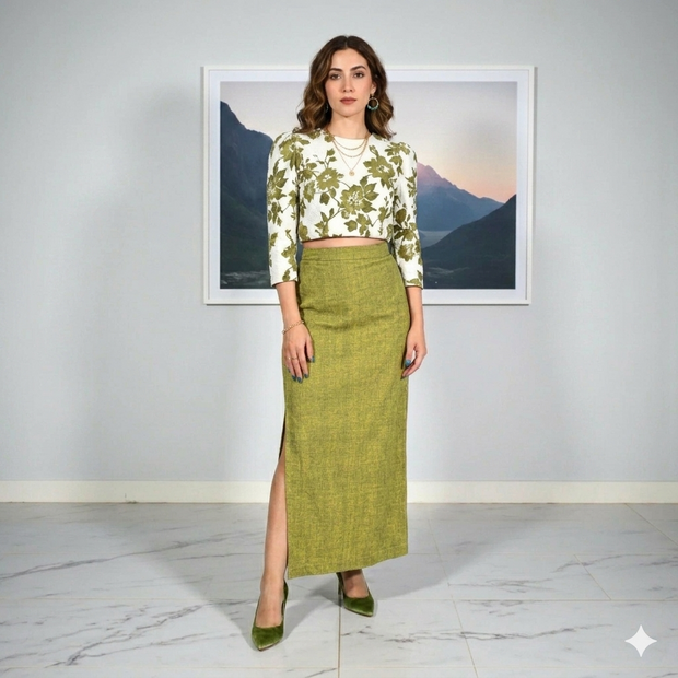 Green Handwoven Cotton Long Skirt