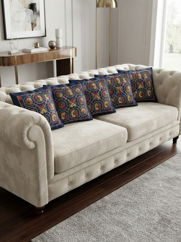 Blue Embroidery Cotton Cushion
