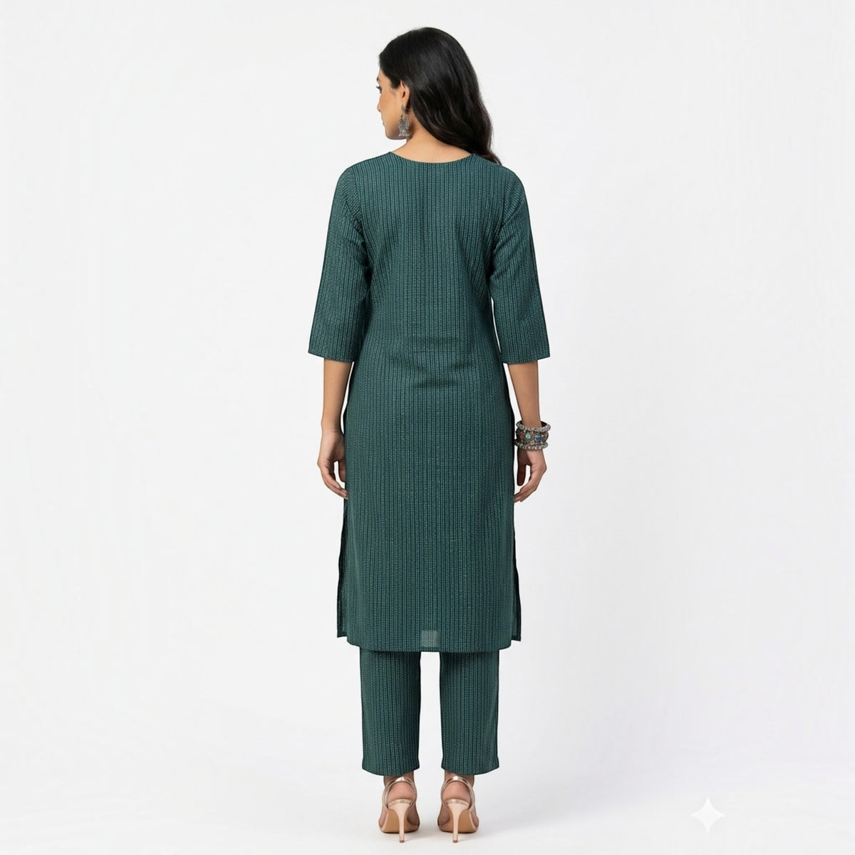 Green Stripe Cotton Kurta Set