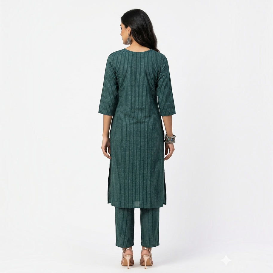 Green Stripe Cotton Kurta Set