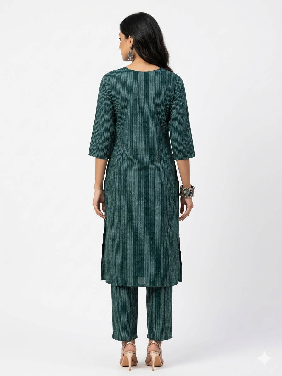 Green Stripe Cotton Kurta Set