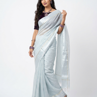 Ligth Blue Stripe Georgette Saree