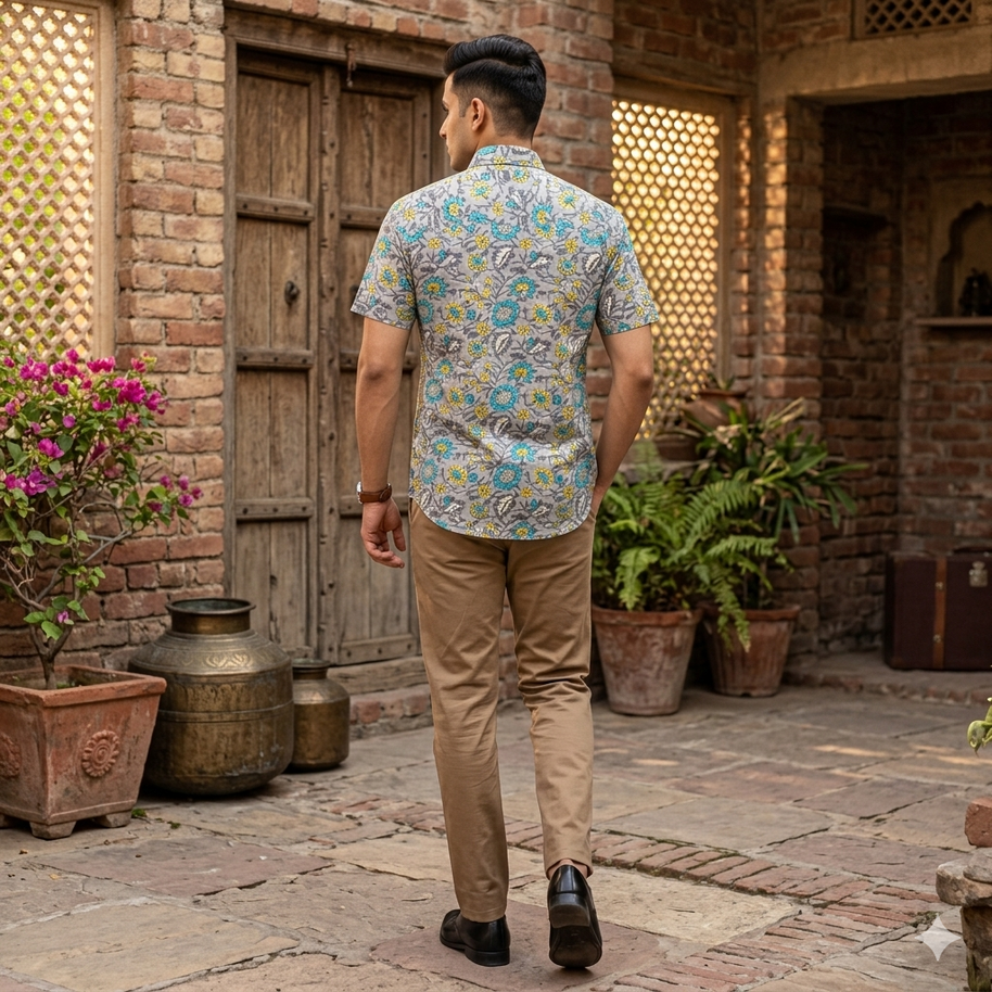 Artsy Hand Block Print Mens Shirt