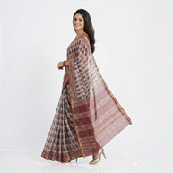 Offwhite Maroon Handblock Kota Cotton Saree