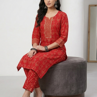 Red Handblock Cotton Kurta & Pant
