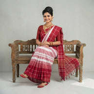 White Red Stripe Handwoven Cotton Saree