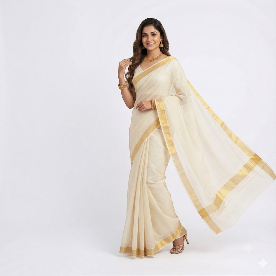 Malar Kasavu Handloom Cotton Saree
